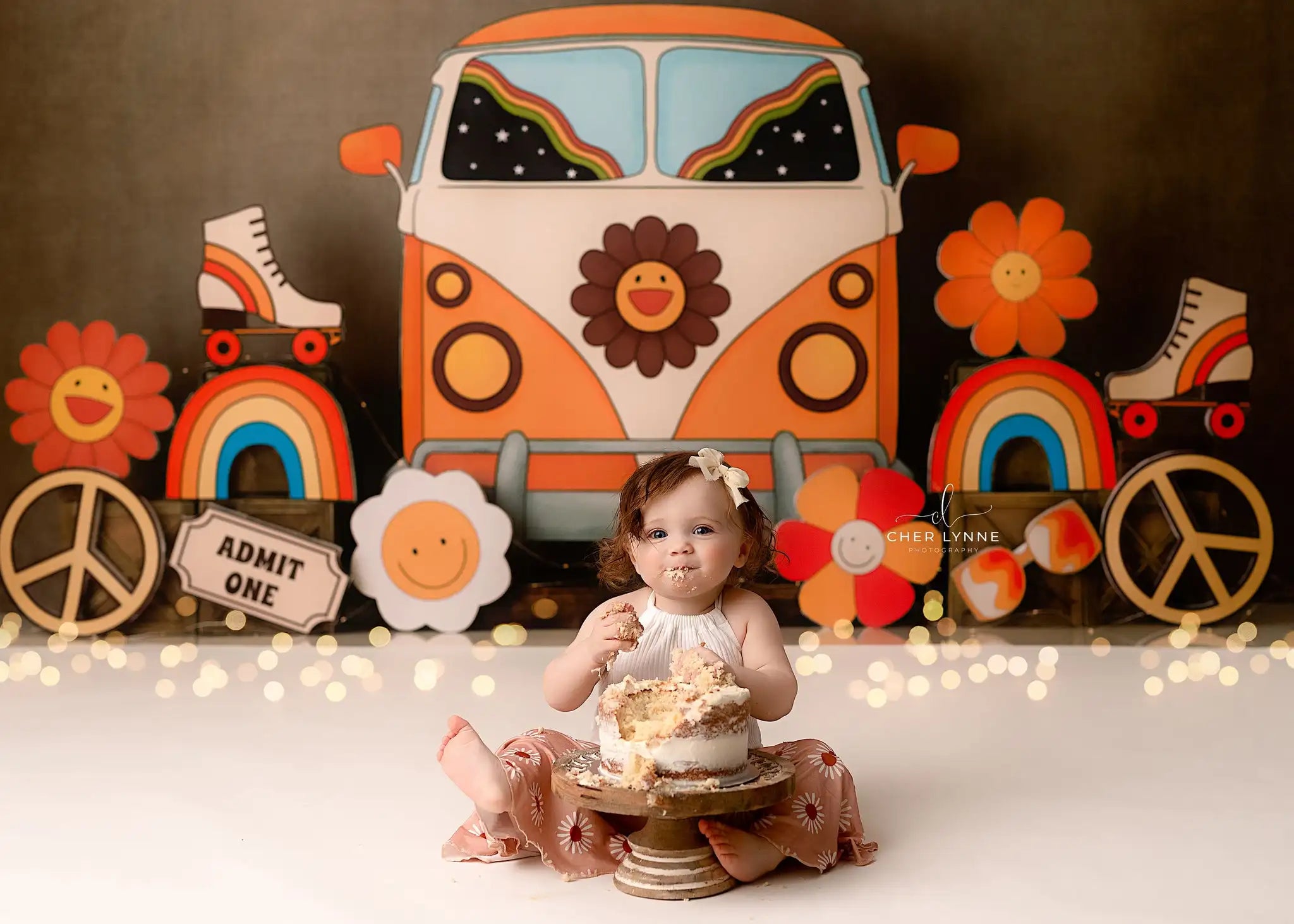 Groovy Baby Car Backdrops Kids Child Photocall Birthday Cake Smash Photogrpahy Props Floral Spring Bus Backgrounds