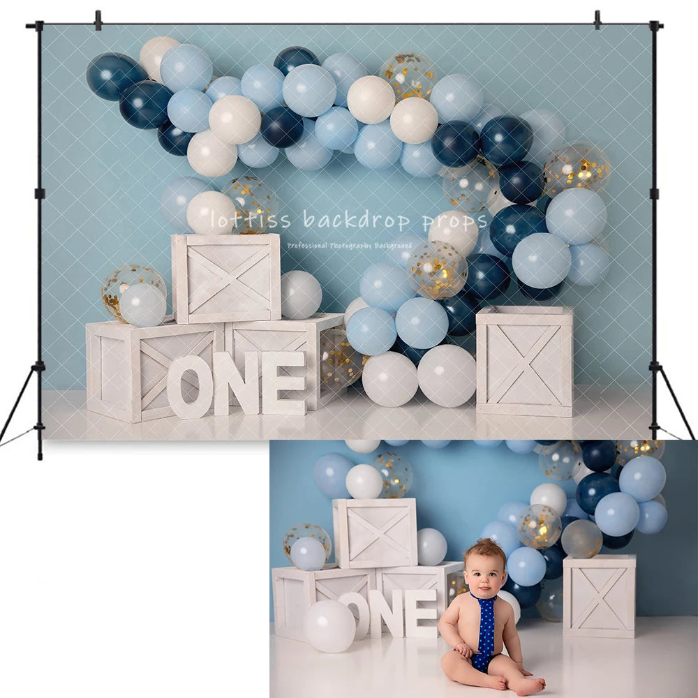 Gold Glitter Blues Cake Smash Backdrops Kids Boy Photocall Decor Child Photography Props Birthday Photo Backgrounds