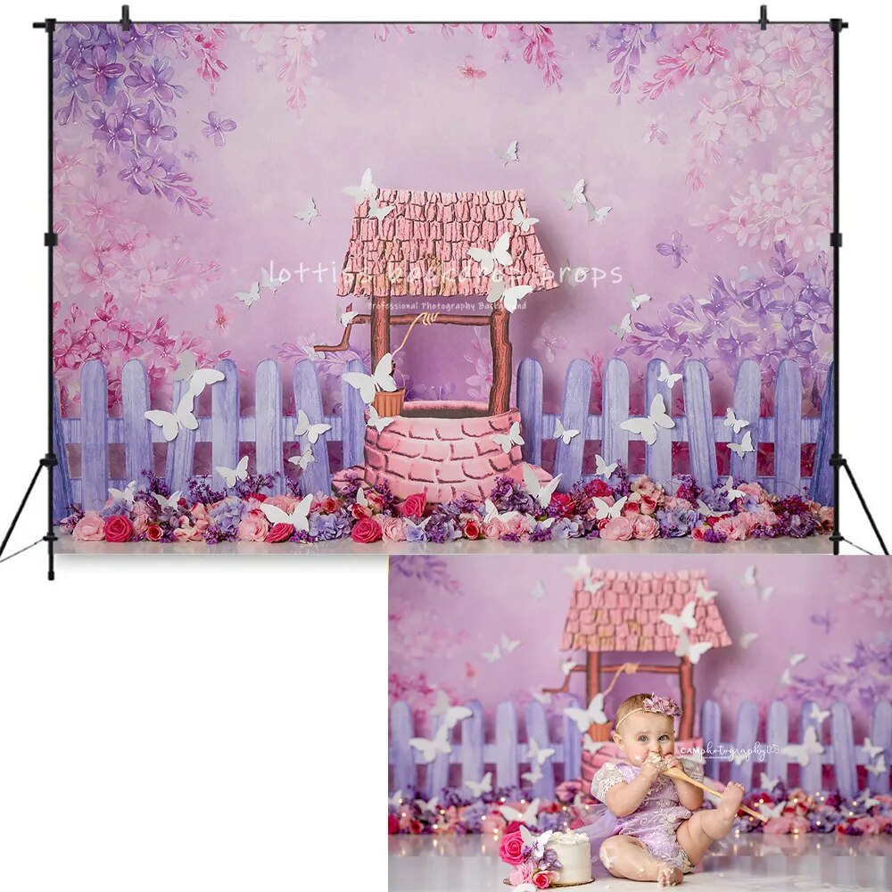 Rose Castle Backdrop Kids Girl Photography Baby Child Birthday Cake Smash Props Photocall Garden Spring Floral Background