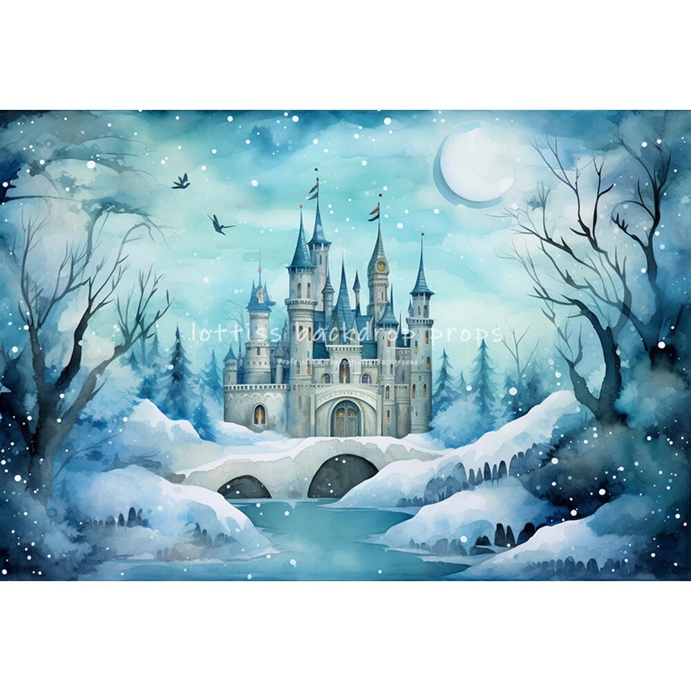 Snowy Castle Backdrops Kids Baby Photography Props Child Adult Photocall Decors Winter Snowflake Forest Background