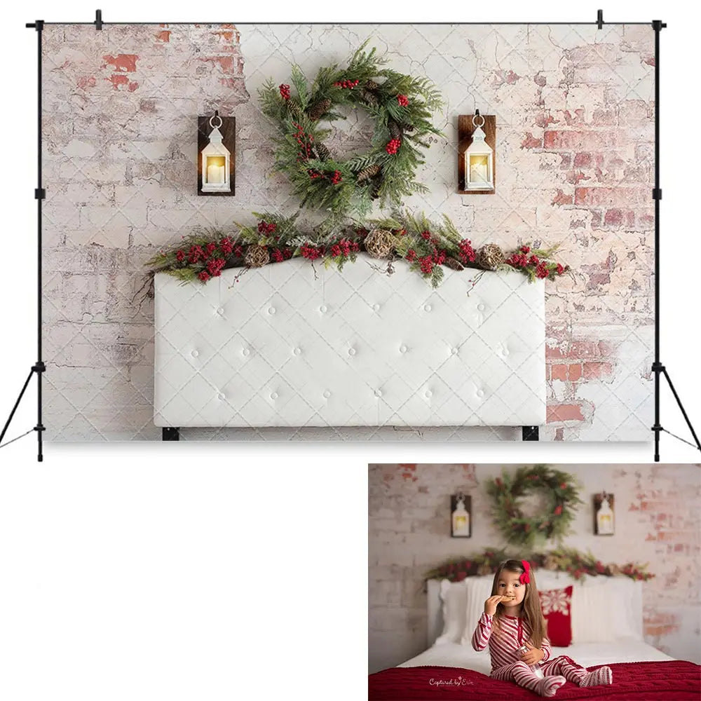 Merry Christmas Headboard Backdrop Brick Wall Kids Baby Cake Smash Photography Props Child Girls Adult Birthday Backgrounds