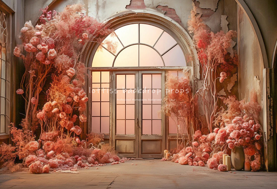 Spring Pink Gold Arch Backdrops Kids Baby Photography Child Wedding Photocall Decors Garden Floral Door Backgrounds