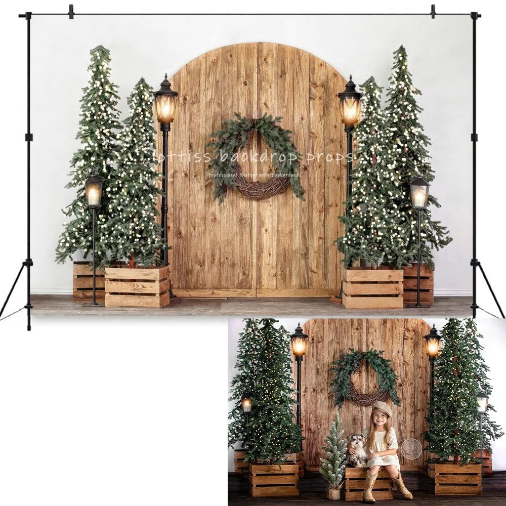 Golden Oak Passage With Lights Backdrops Kids Baby Photography Props Child Adult Photocall Decors Christmas Barn Door Background