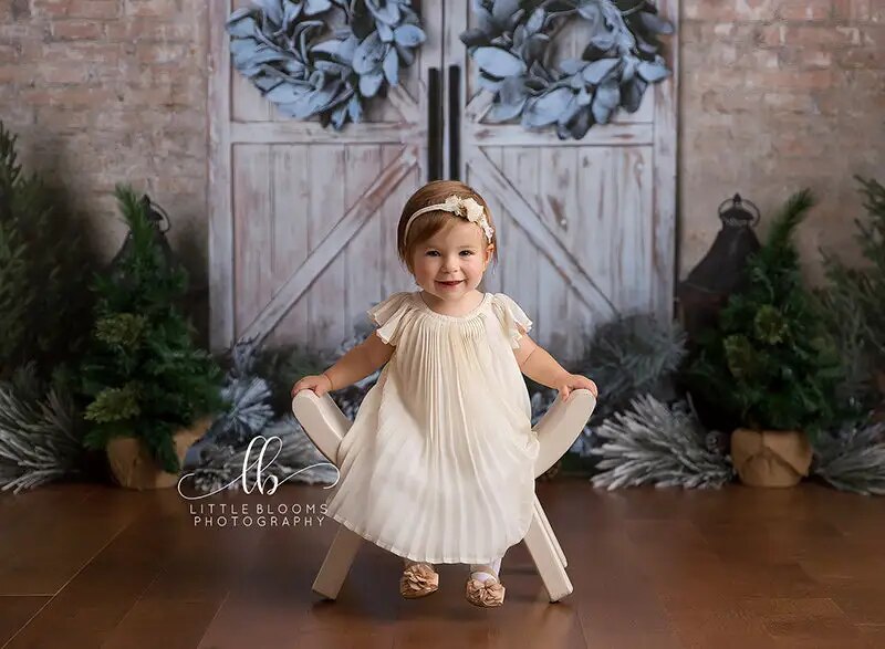 Christmas Barn Door Backdrops Kids Adult Photography Decors Baby Birthday Cake Smash Props Xmas Winter Background