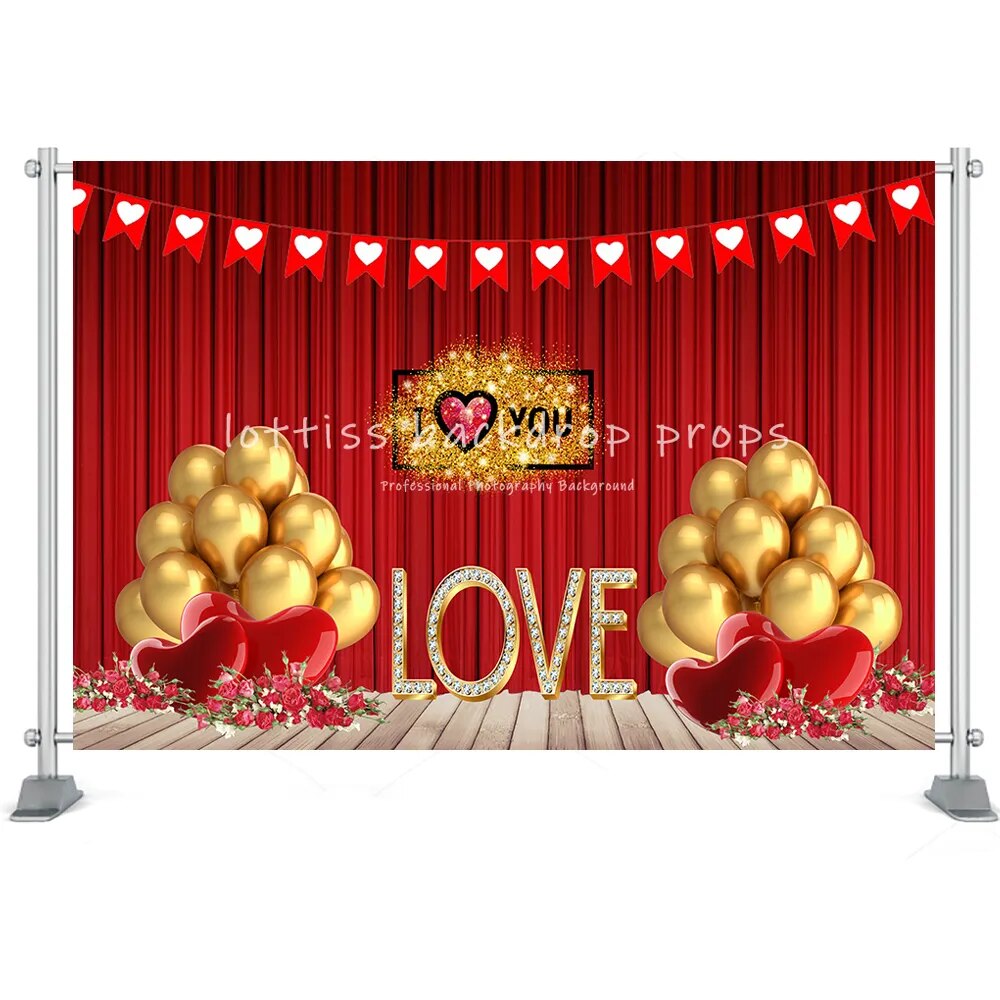 Valentine's Day Backdrop Brick Wall Wood Door Red Rose Heart Flower Shop Brick Wall Photo Background Studio Photoshoot Props