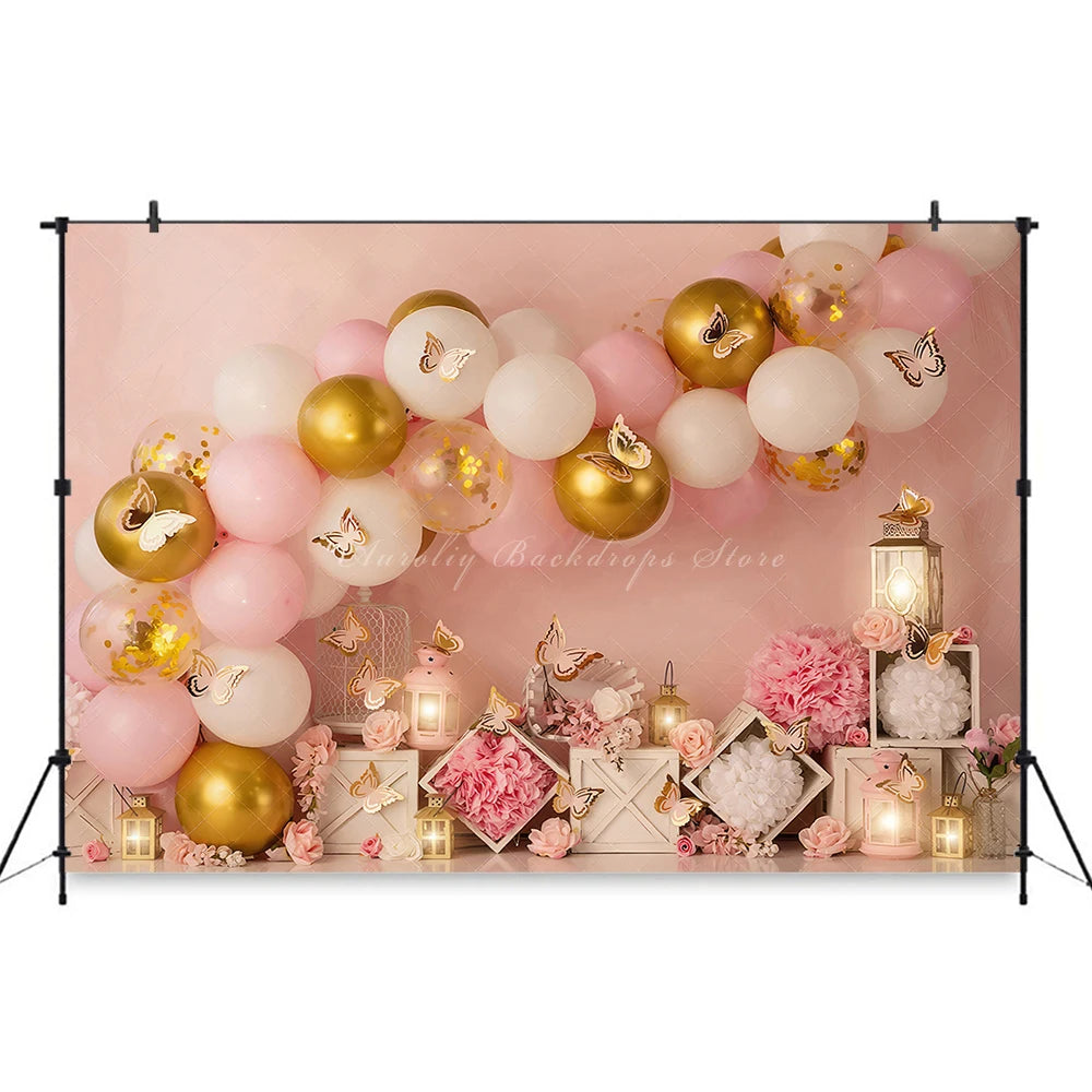 Balloons Butterfly Photography Backdrop Spring Floral Little Princess Kids Baby Cake Smash Photocall Prop Studio Backdrops