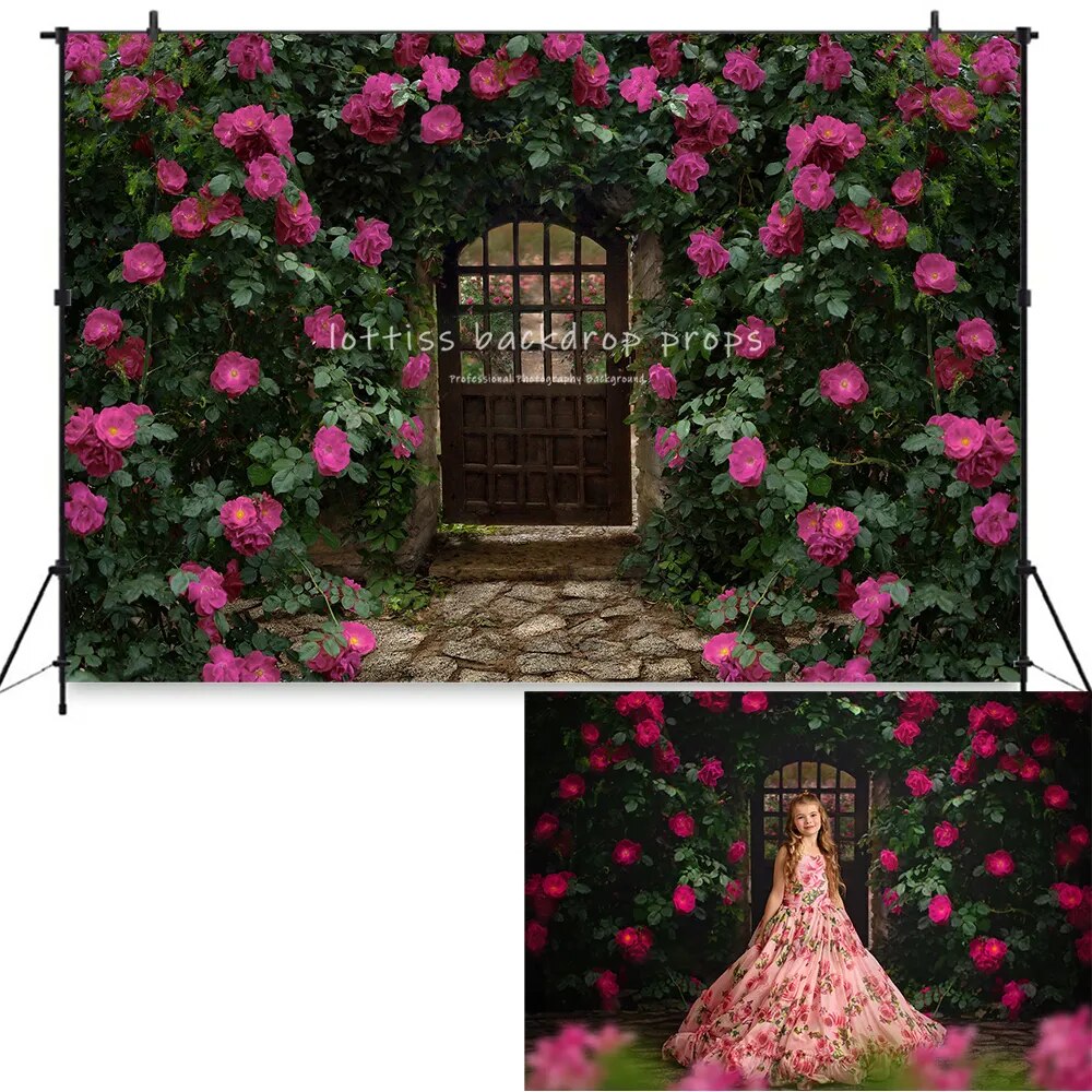 Pink Rose Garden Background Kids Baby Photography Props Child Adult Photocall Decors Valentine Spring Floral Background