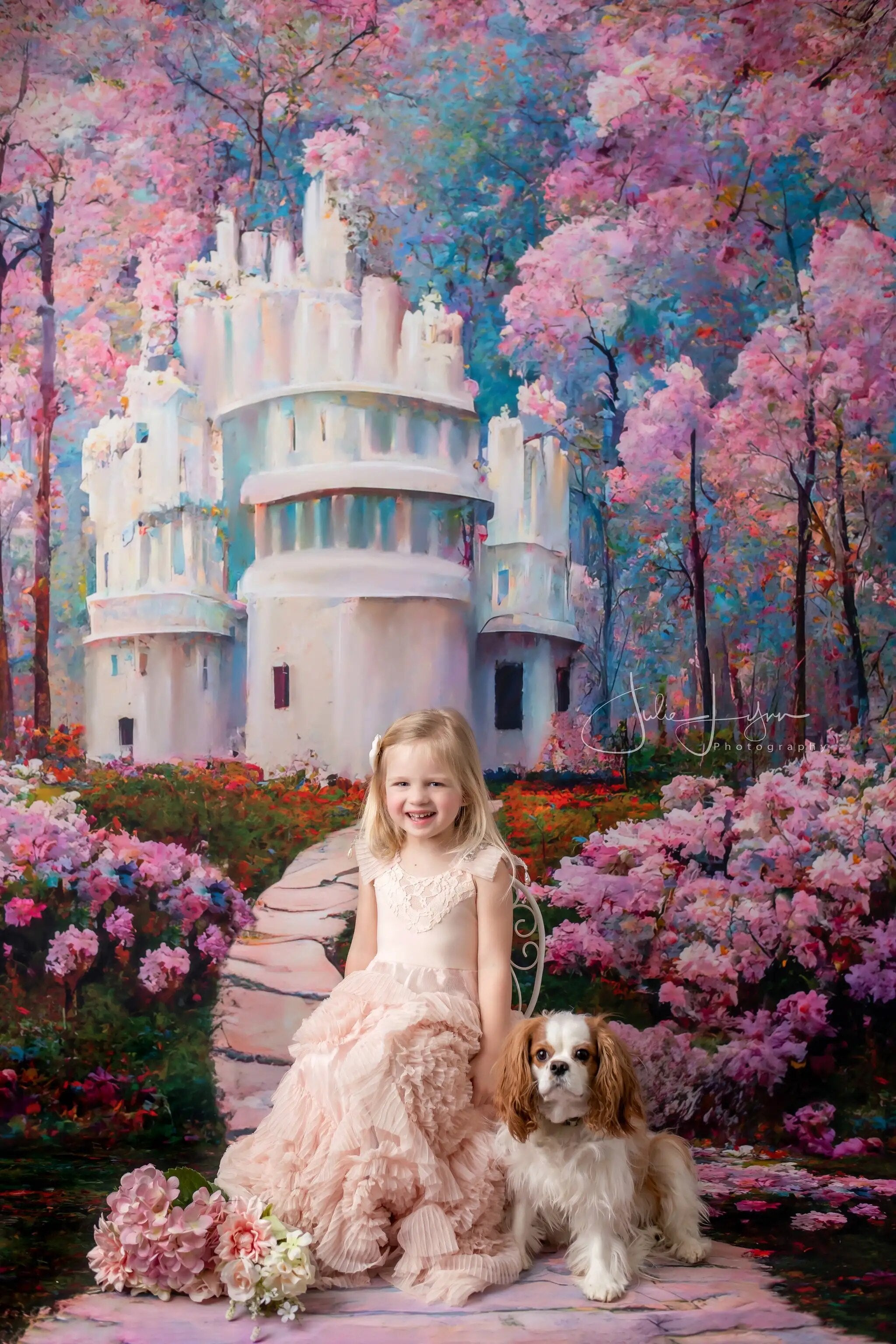 Fantasy Castle Backdrops Floral Road Kids Adult Photography Props Child Baby Birthday Flower Forest Background