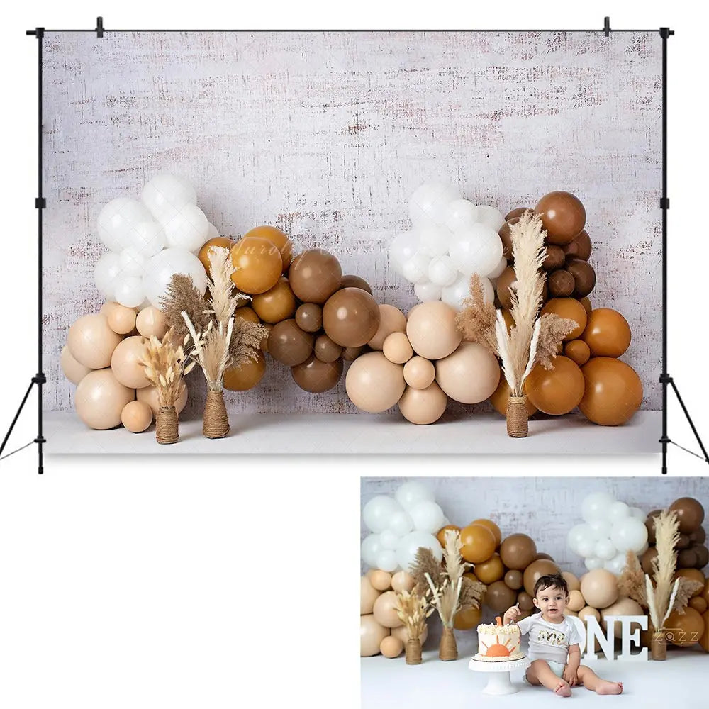 Boho Balloons Backdrop Brick Wall Kids Baby Cake Smash Photocall Decors Child Boys Adult Birthday Studio Backgrounds