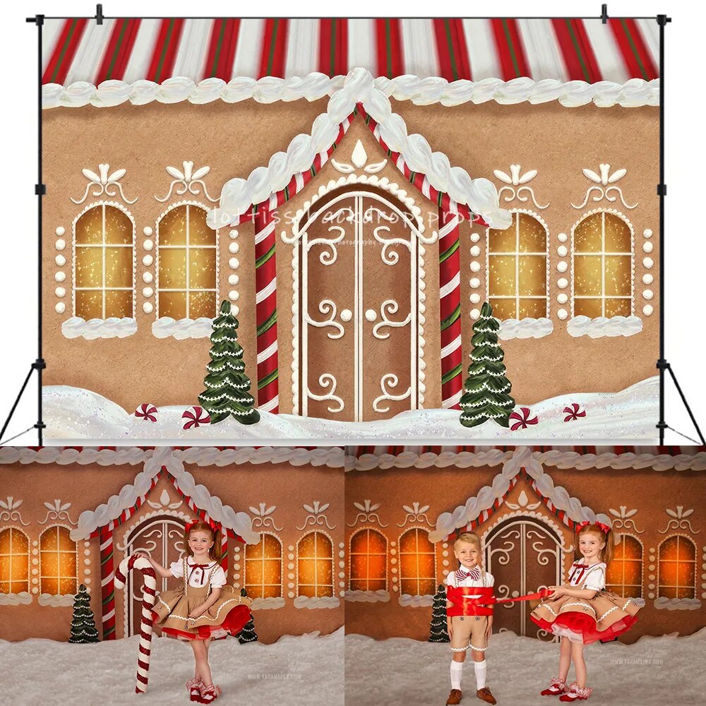 Winter Snowy Store Backdrops Child Adult Portrait Photocall Props House Front Snowflake Xmas Trees Background For Photostudio