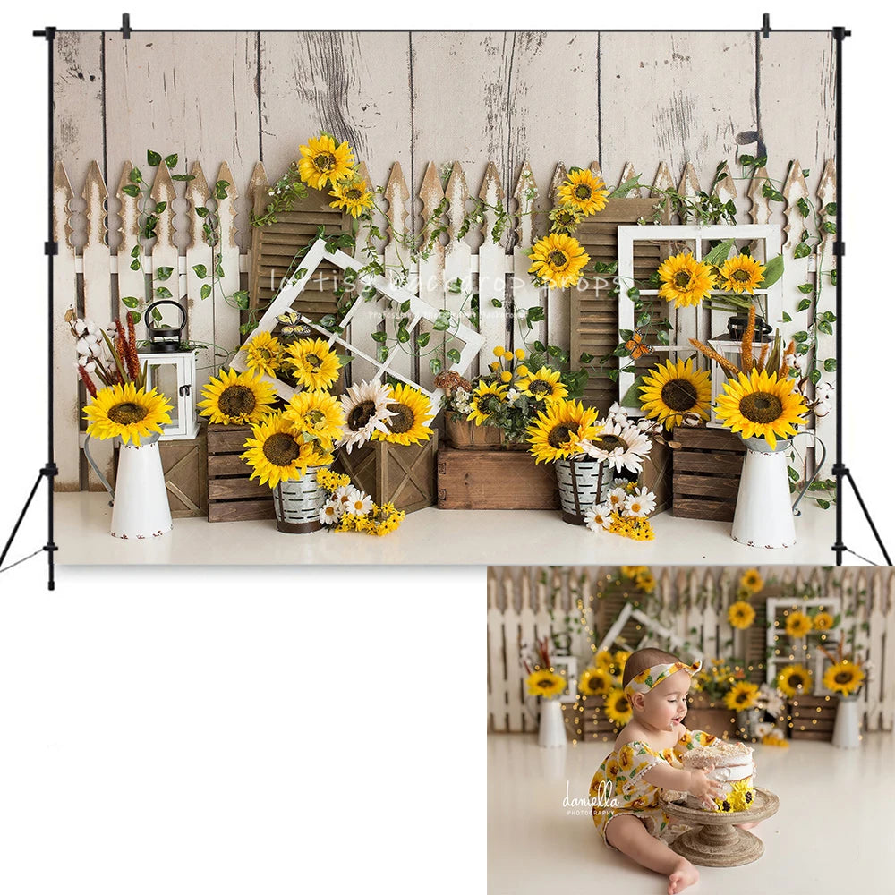 Spring Sunflower Farm Backdrops Kids Baby Photography Child Boy Cake Smash Photocall Decors Garden Floral Backgrounds