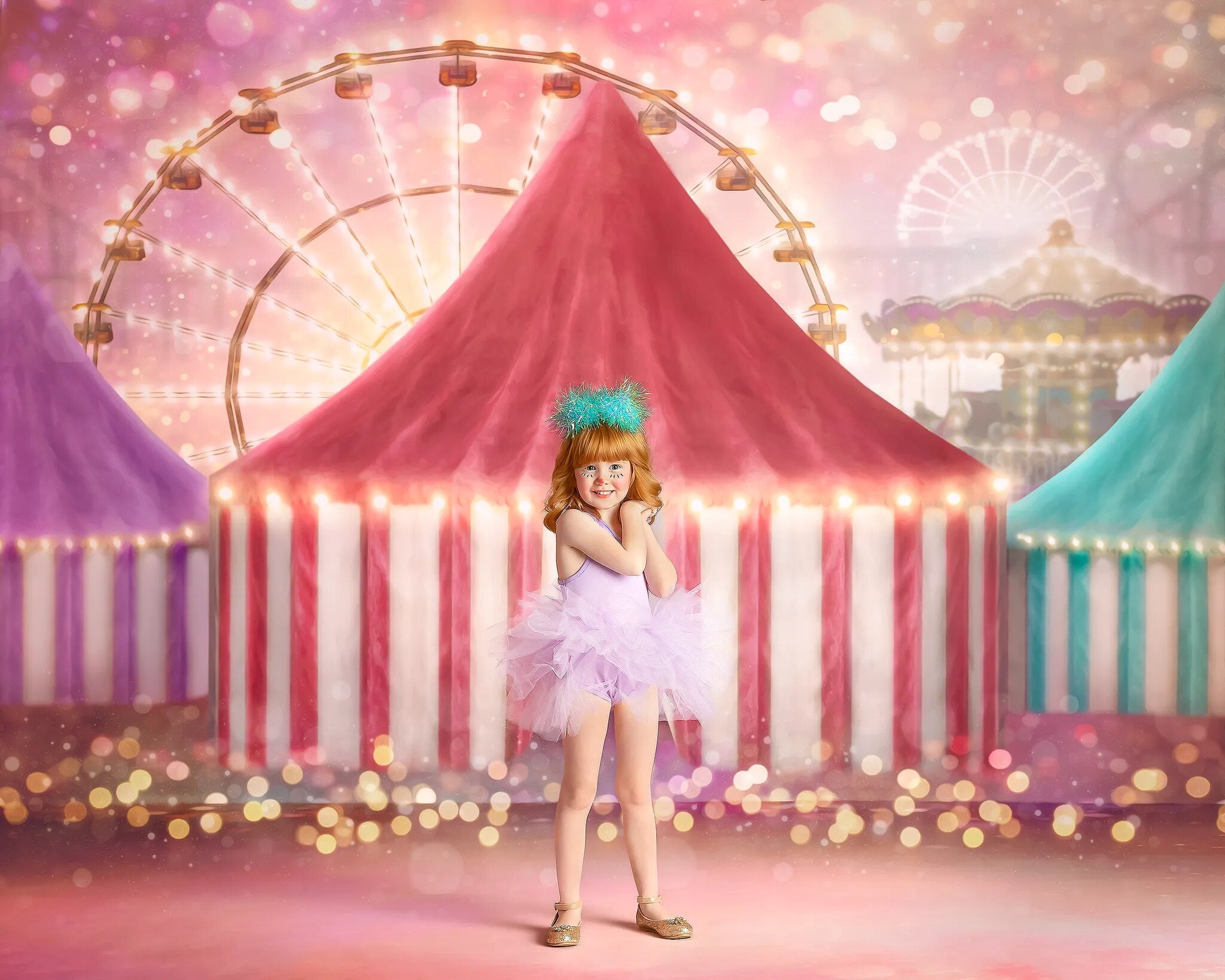 Pastel Carnival Backdrops Kids Baby Photography Props Adult Child Photocall Circus Tent Ferris Wheel Background