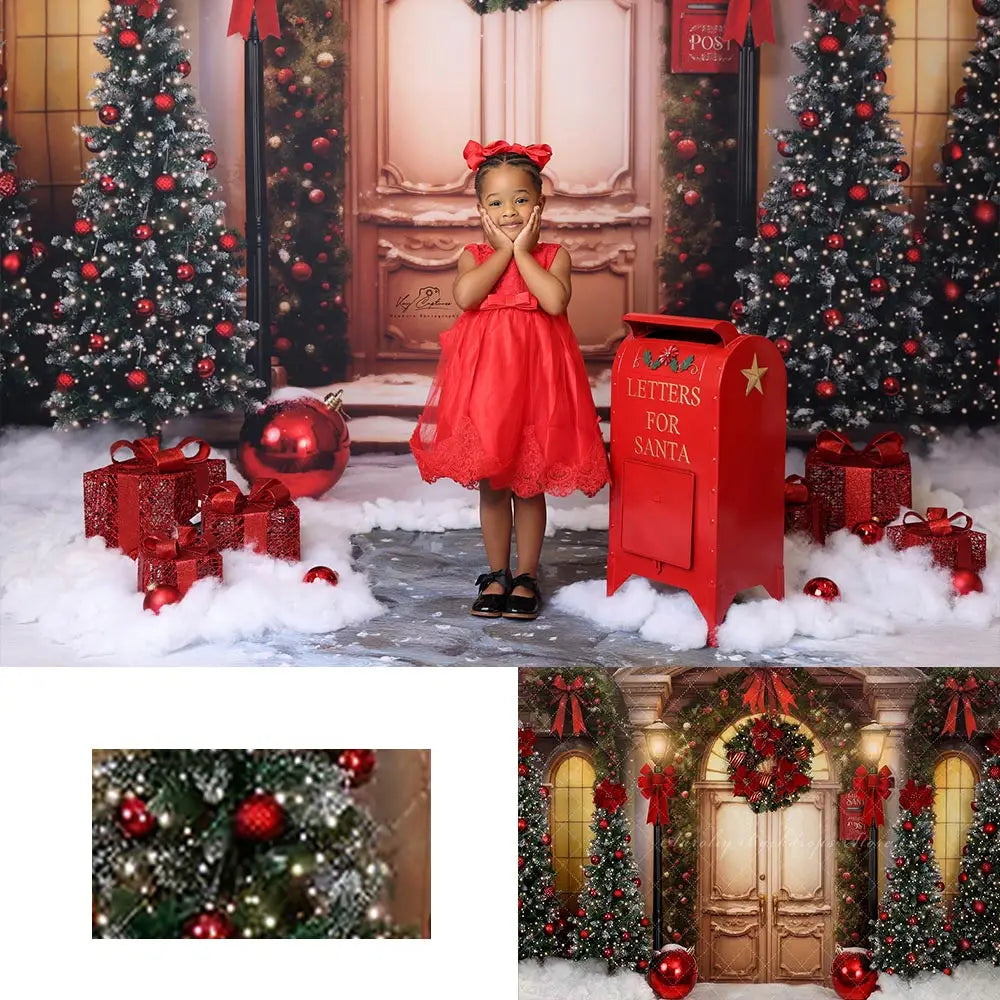 Christmas Door Backdrop with Xmas Tree Child Adult Birthday Photo Shoot Backgrounds Kids Baby Cake Smash Photocall Decors