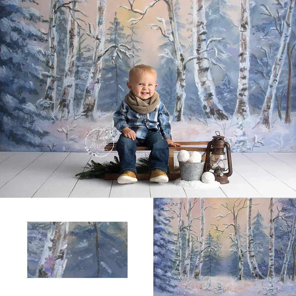 Winter Evening Photography Backdrop Forest Kids Baby Cake Smash Photocall Decors Child Adult Birthday Studio Backgrounds