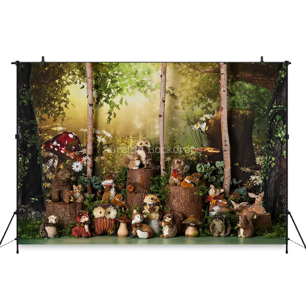 Woodland Cuties Animals Backdrops Kids Baby Photography Props Child Adult Photocall Decors Birthday Cake Smash Jungle Background