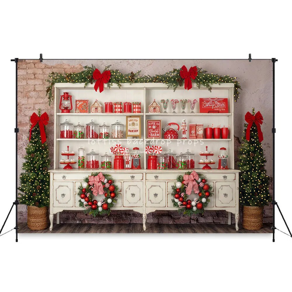 Christmas Kitchen Cupboard Backdrops Kids Photogrpahy Child Adult Family Photocall Festival Xmas Cabinet Background