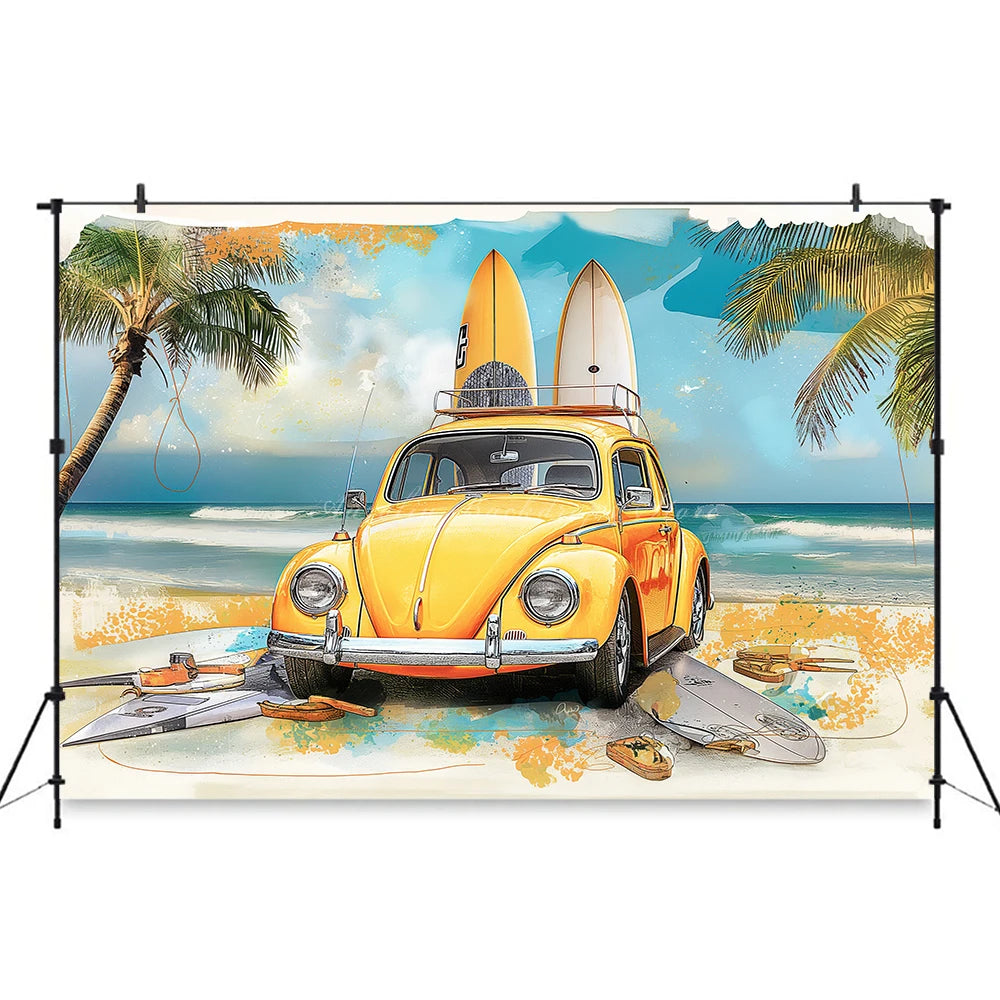 Summer Beach Plam Trees Photo Backdrop Kids Baby Cake Smash Photography Props Ice Cream Car Sunset Child Adult Studio Background