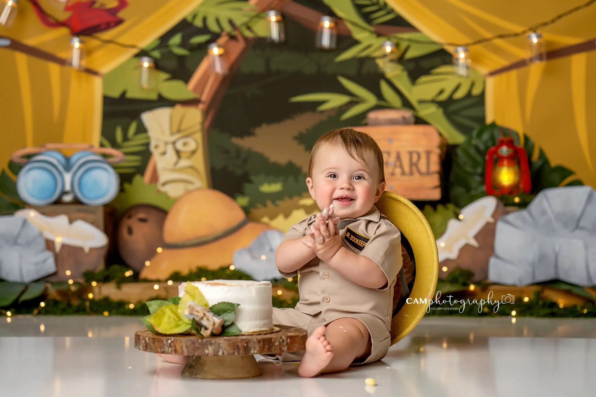 Exploration du Safari toile de fond enfants bébé gâteau Smash photographie enfant adulte Photocall accessoires forêt animaux fond