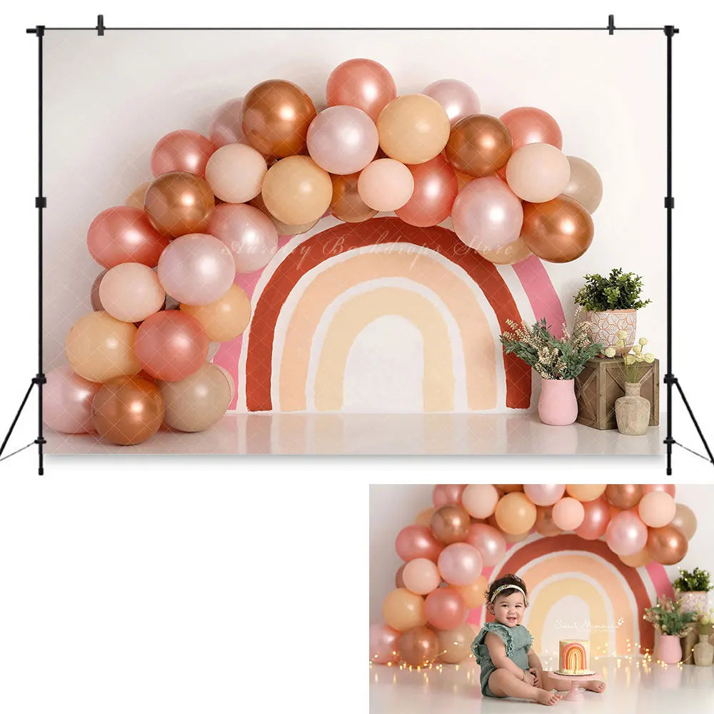 Balloon Rainbow Arch Backdrop Kids Baby Cake Smash Photography Props Child Girls Adult Floral Birthday Photocall Backgrounds