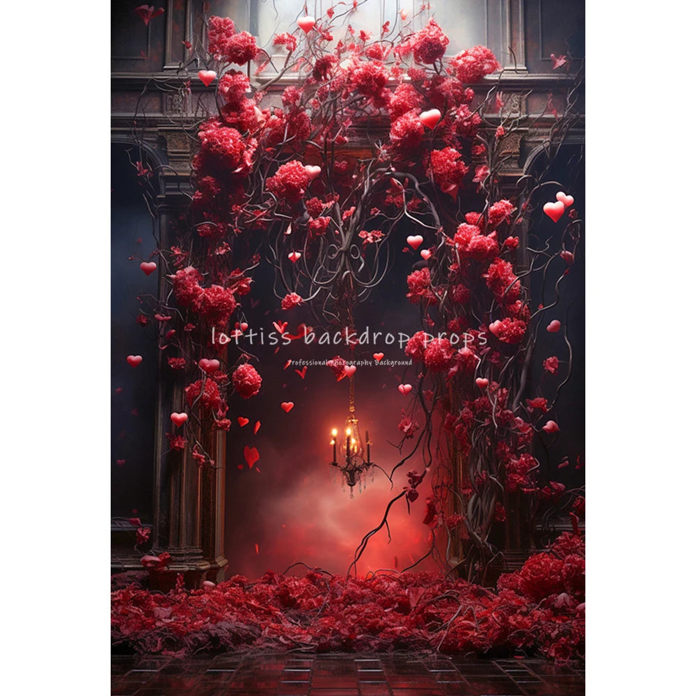 Valentine's Day Rose Floral Backdrops Lover Adult Photography Child Baby Photocall Red Floral Door Heart Balloons Backgrounds