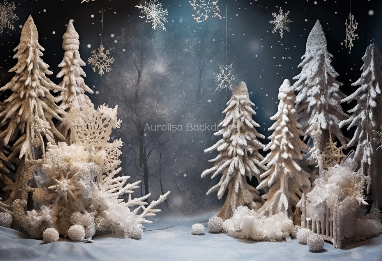 Winter Snowy Forest Backdrops Kids Baby Photography Props Child Adult Photocall Decors Snowman Snowflake Windows Background