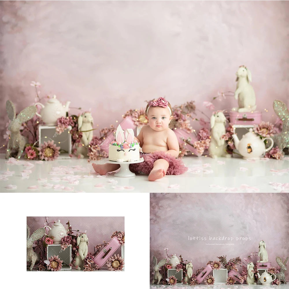 Pink Bunny Spring Backdrops Background Child Adult Photocall Props Baby Adult Photocall Spring Garden Pink Wall Backgrounds