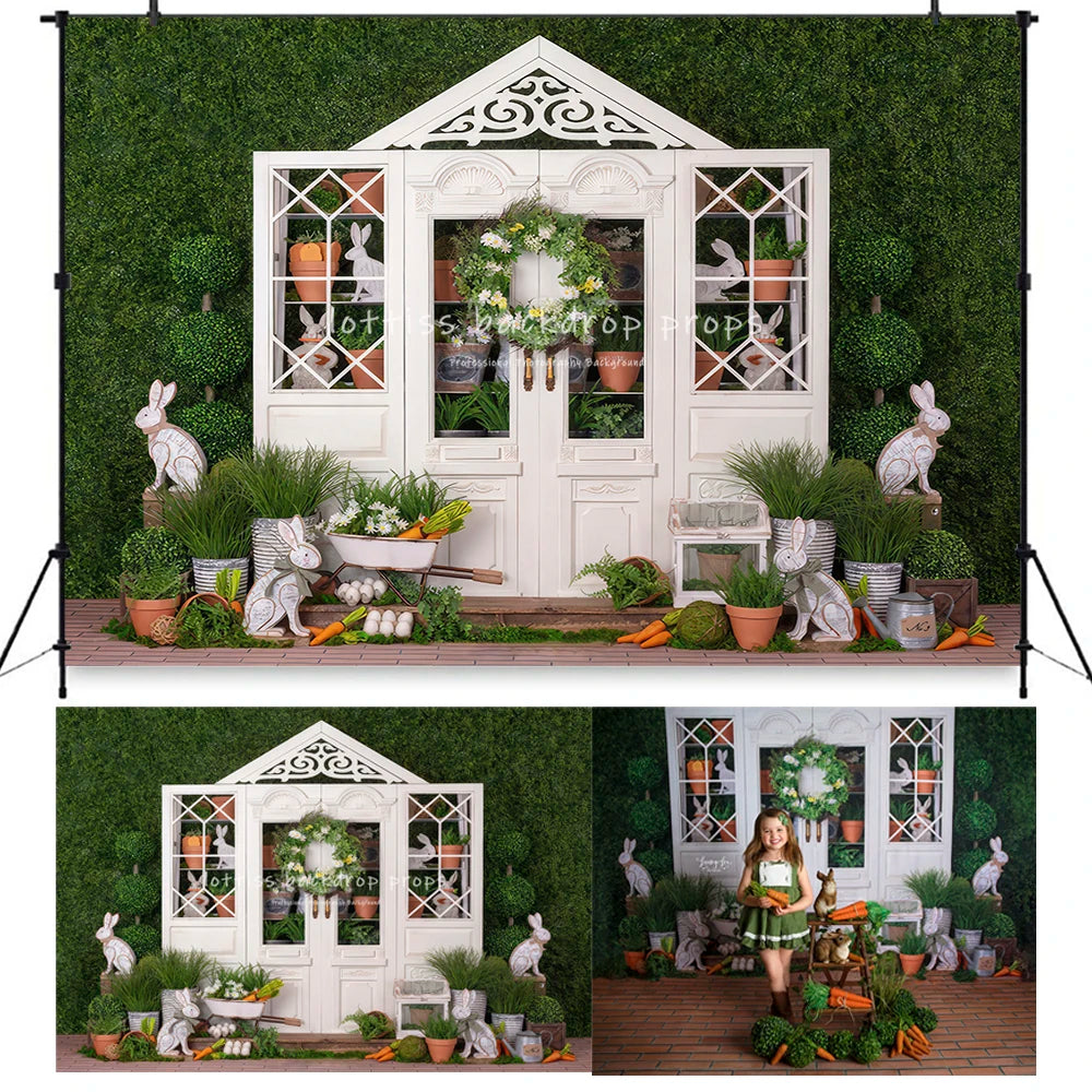 Easter Garden Gate Backdrops Bunny Spring Wall Kids Baby Photography Child Adult Photocall Decors Backgrounds