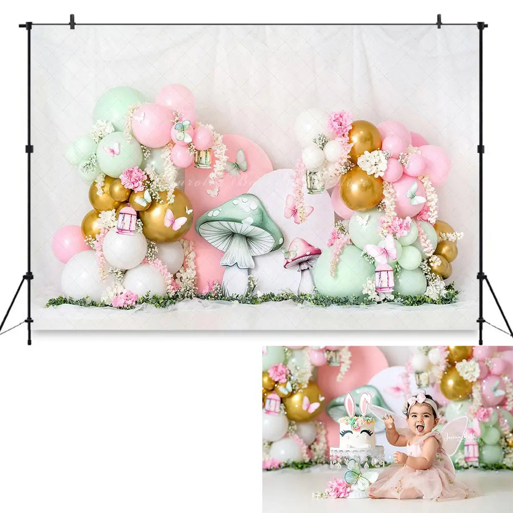 Boho Balloon Garland Photography Backdrop Kids Baby Cake Smash Photocall Decors Floral Castle Child Adult Birthday Backgrounds