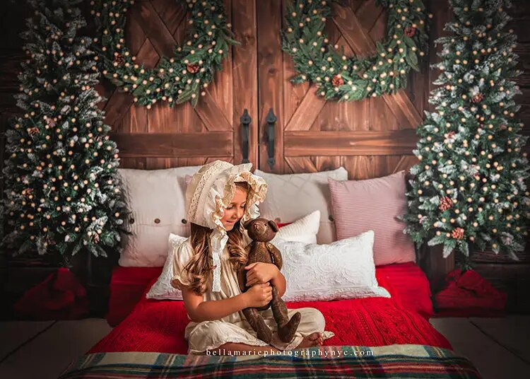 Arrière-plan de tête de lit de noël, accessoires de photographie pour enfants et adultes, anniversaire, mur de brique en bois, arrière-plan de chambre à coucher 