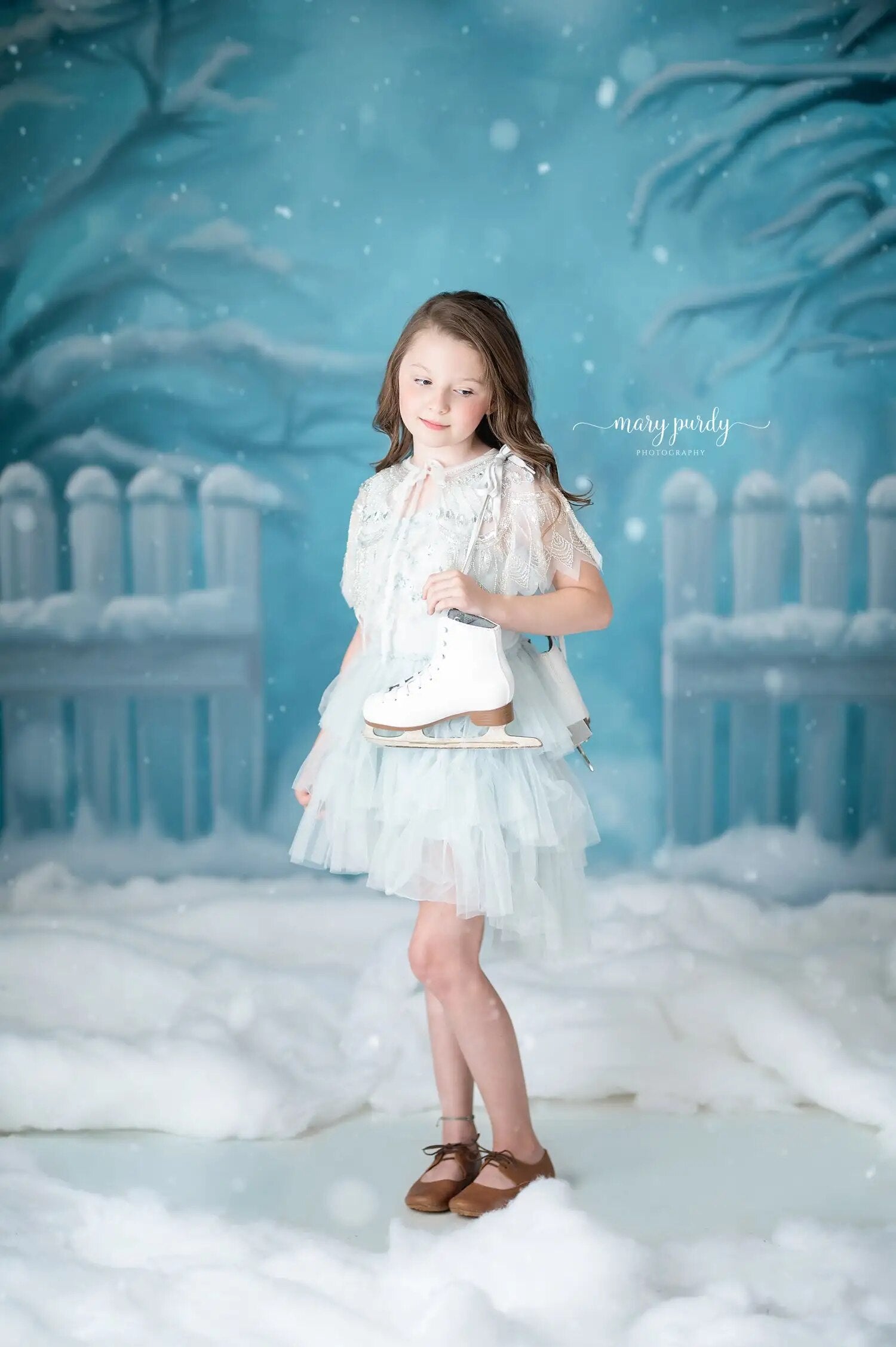 Winter First Frost Backdrops Kids Girl Portrait Photocall Photostudio Props Xmas Snowflake Frozen Trees Background