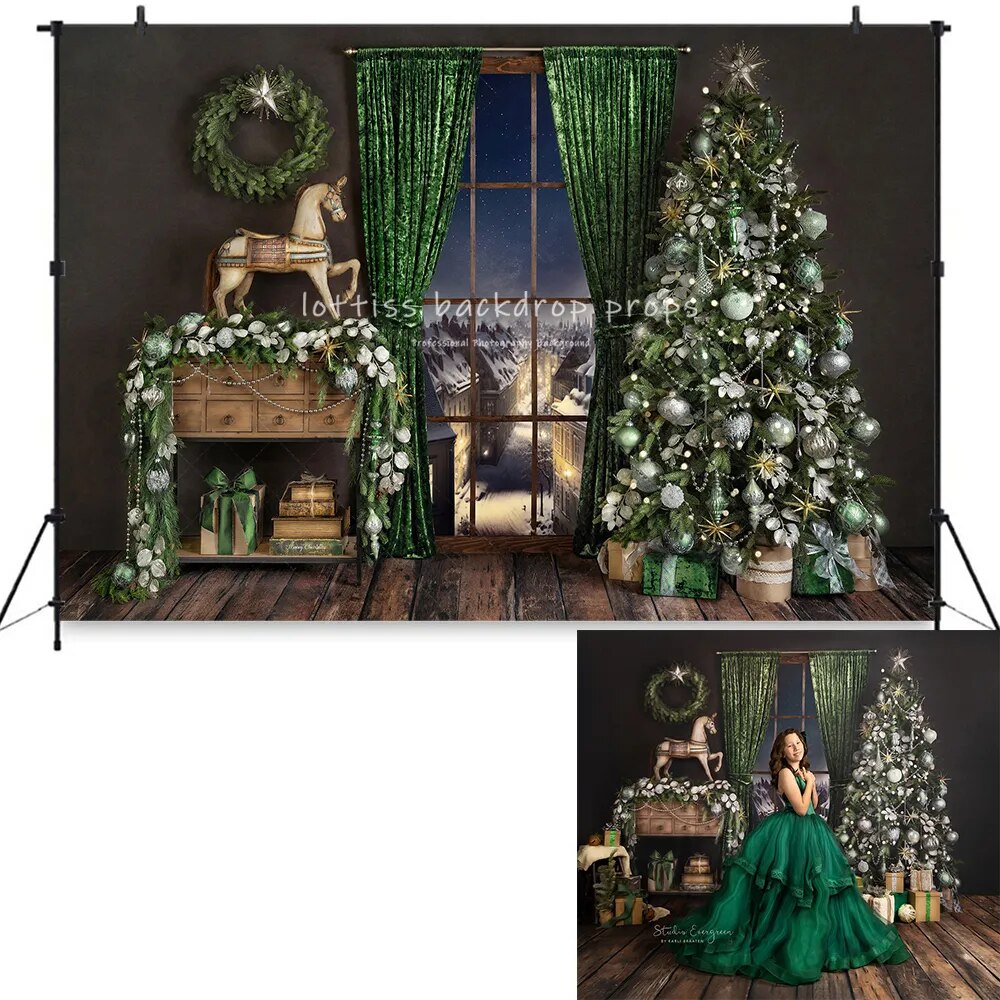 Christmas Livingroom Backdrops Kids Family Portrait Props Baby Girl Photography Photostudio Xmas Windows Fireplace Background