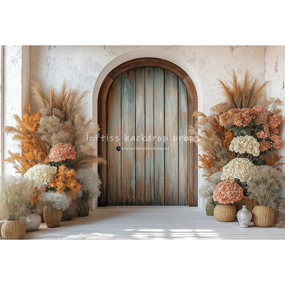 Garden Wooden Doors Backdrops Kids Baby Photography Child Cake Smash Woman Photocall Decors Spring Backgrounds