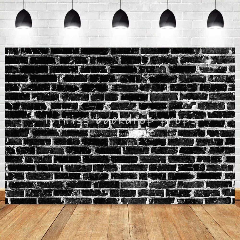 Black Brick Wall Backdrops Series-Two For Photography Kids Portrait Adult Birthday Decor Old Broken Brick-wall Background