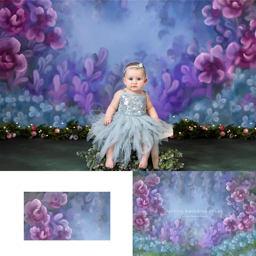 Purple Floral Blooms Garden Backgrounds Kids Baby Photography Props Child Adult Photocall Decors Backgrounds