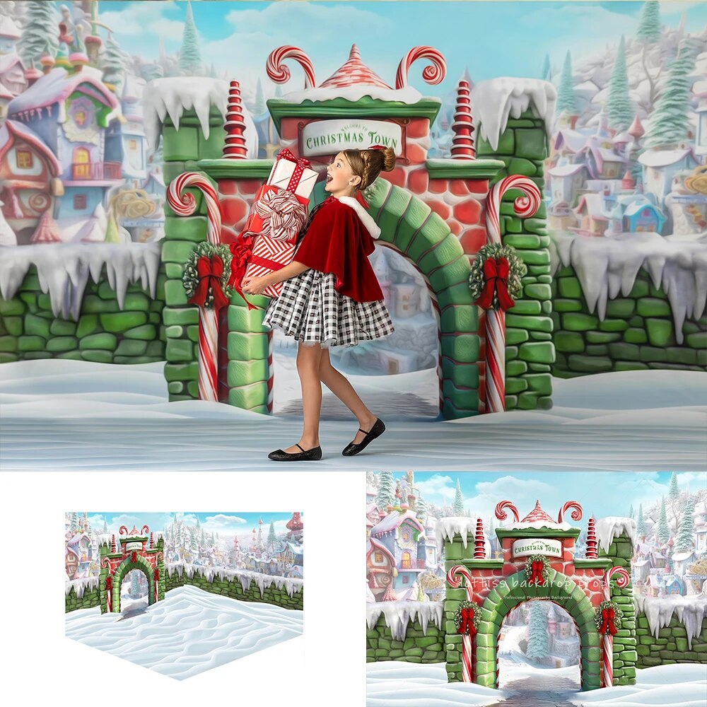 Welcome to Whoville Christmas Town Backdrops Kids Baby Photography Child Adult Photocall Xmas Snowy Castle Background