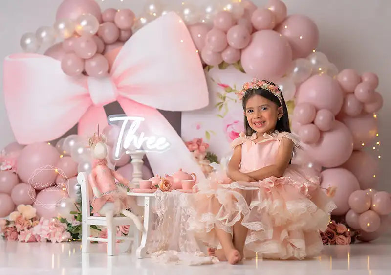 Pink Pearls and Bow Photography Backdrop Balloon Arch Kids Baby Cake Smash Photocall Decors Child Girl Birthday Party Background