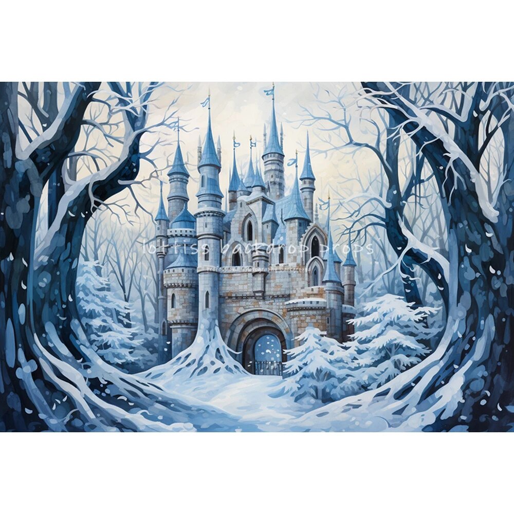 Snowy Castle Backdrops Kids Baby Photography Props Child Adult Photocall Decors Winter Snowflake Forest Background