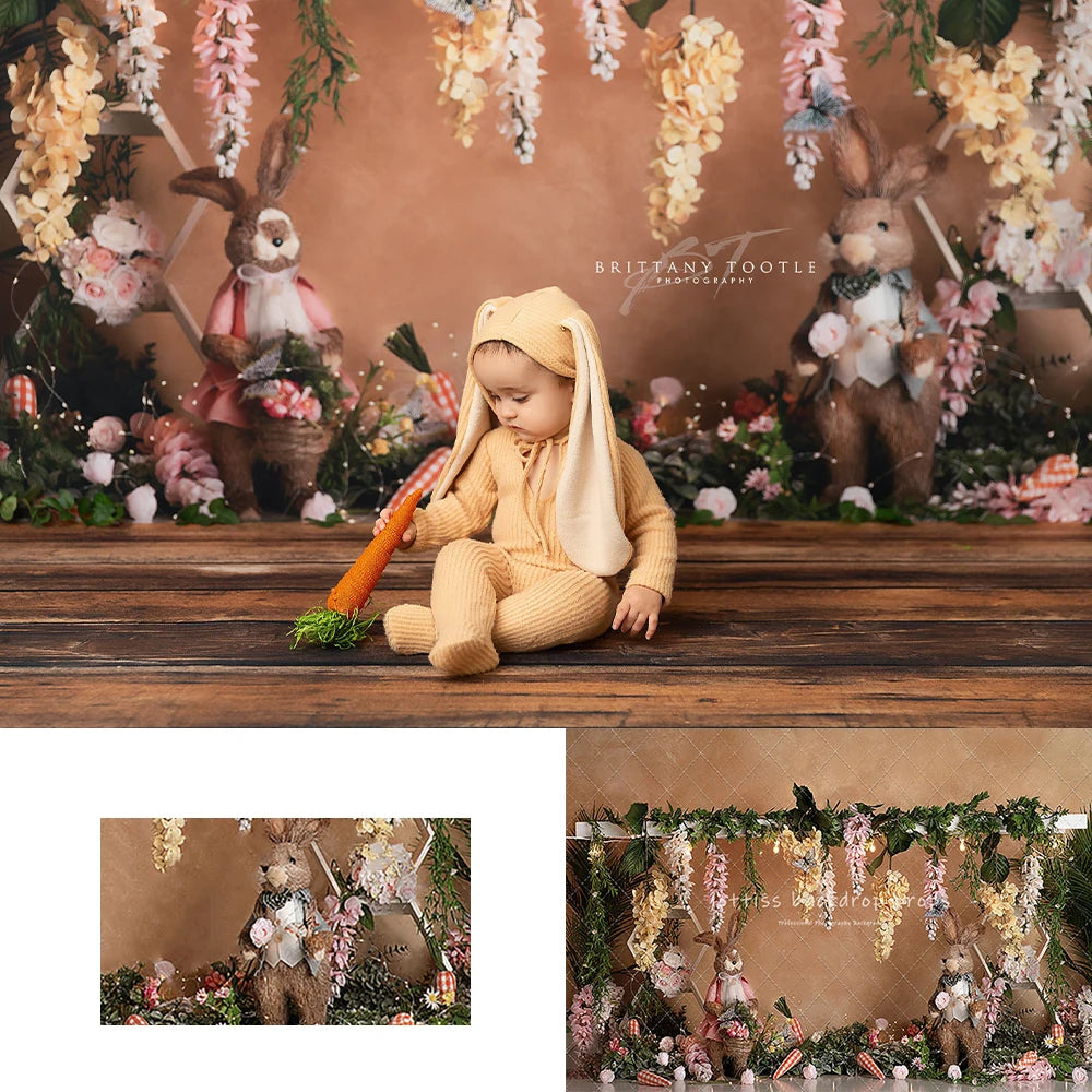 Spring Garden Bunny Backdrops Kids Adult Photography Props Child Baby Photocall Decors Floral Plants Animals Backgrounds