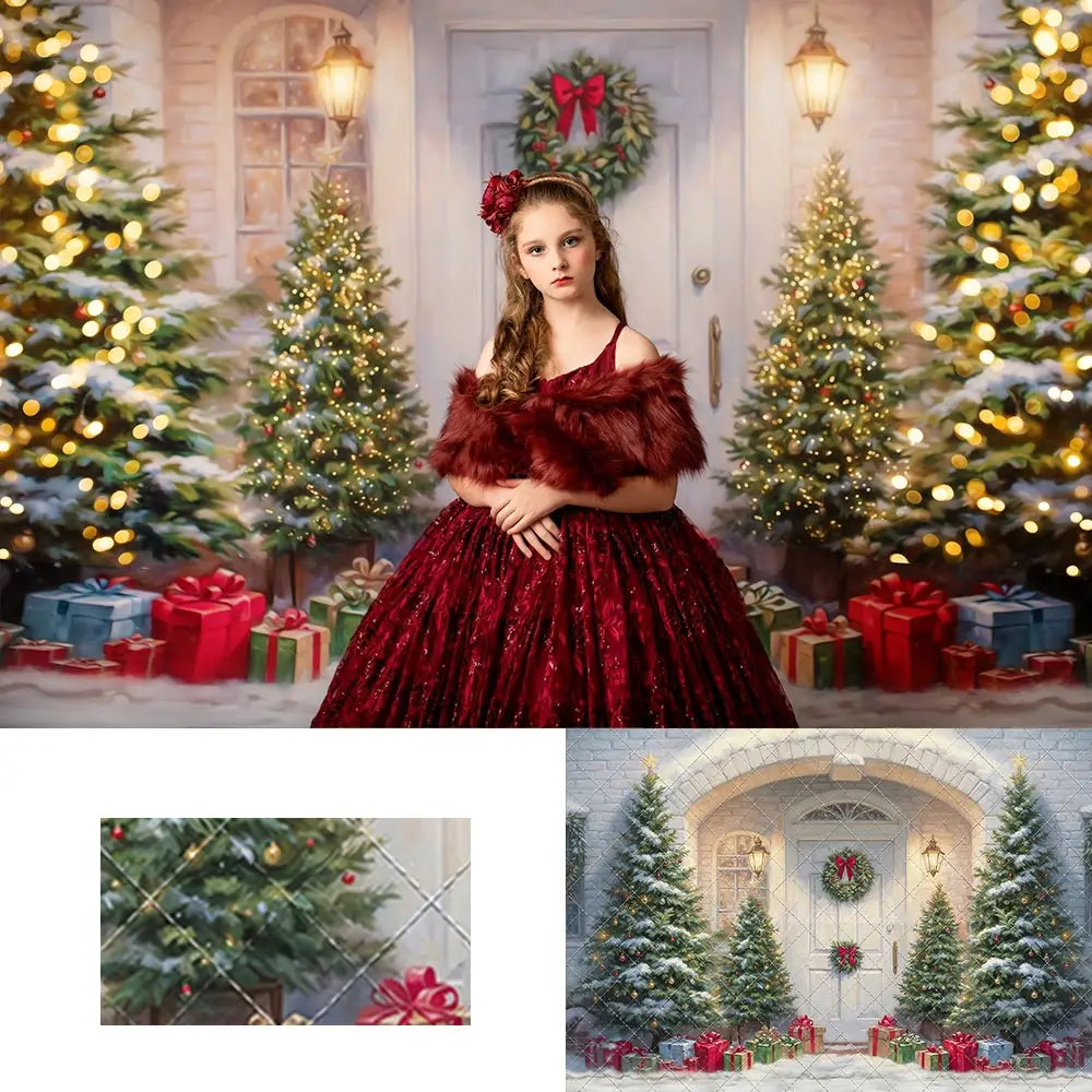 Christmas Snowy Doorstep Delight Photography Backdrop Kids Baby Cake Smash Photocall Decors Child Adult Studio Backgrounds