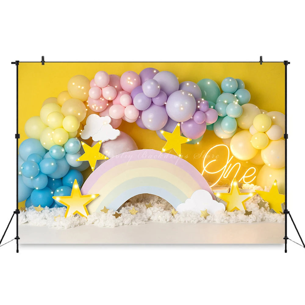 Balloon Arch Theme Backdrop Kids Baby Cake Smash Photography Props Child Girls Adult Birthday Party Studio Backgrounds