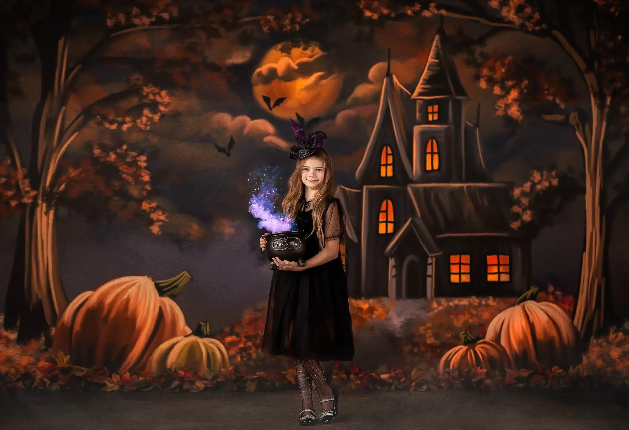 Halloween Castle Backdrops Kids Adult  Photography Props Child Baby Photocall Evil Pumpkin Lantern Background