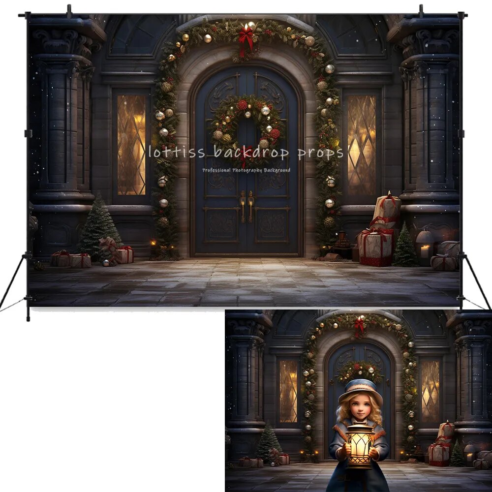 Christmas Snowy House Front Backdrops Kids Adult Photography Props Child Baby Photocall Decors Snowflake Barn Door Background