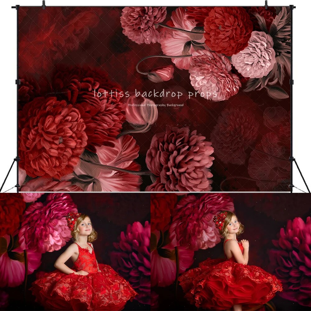 Zinfully Red Floral Backdrops Kids Girl Photography Props Child Photocall Spring Garden Pink Rose Flower Background