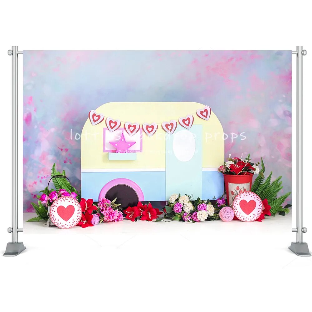 Valentine's Day Photography Backdrop Cake Smash Romantic Scenes Wedding Background Floral Red Rose Heart Love Photocall Banner