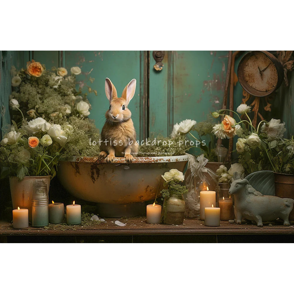 Easter Floral Bathroom With Bunny Backdrops Kids Baby Photography Child Adult Photocall Garden Flower Retro Wall Backgrounds