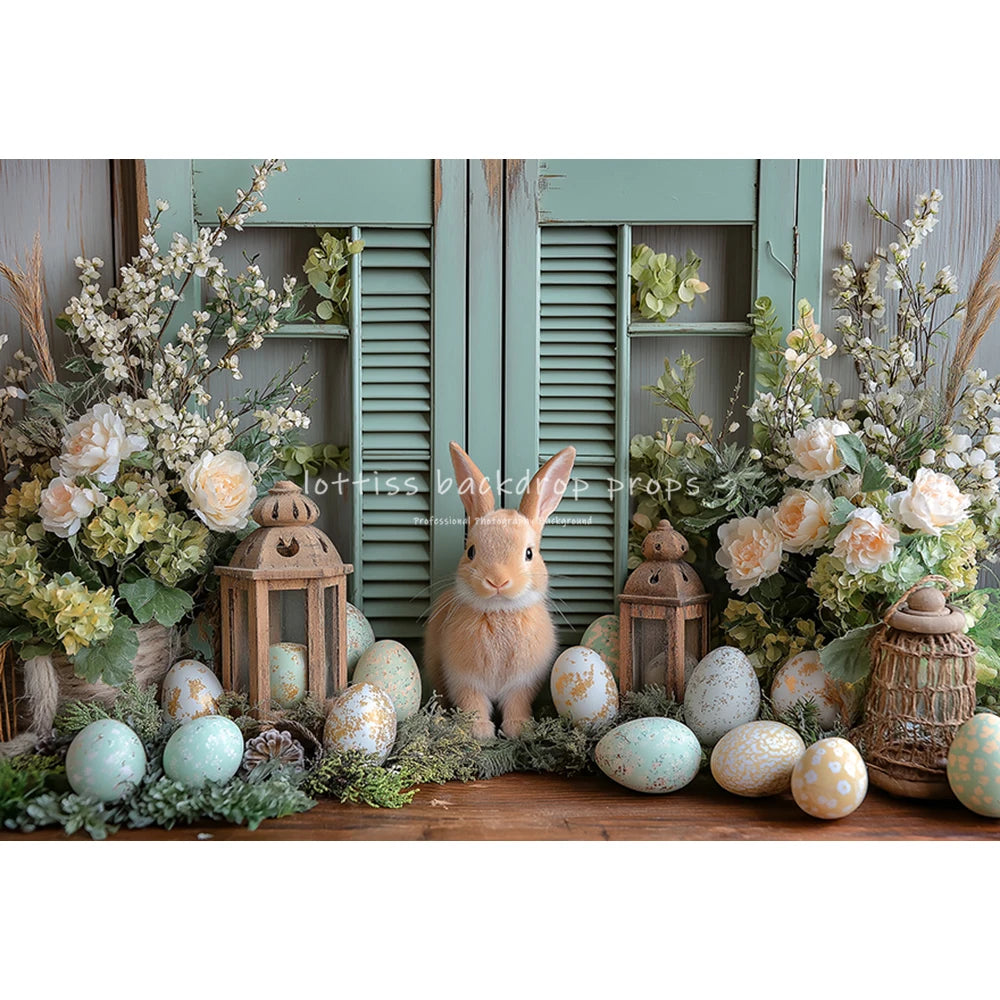 Easter Garden Bunnies Backdrops Kids Baby Birthday Cake Smash Photography Child Adult Photocall Wooden Cottage Floral Background