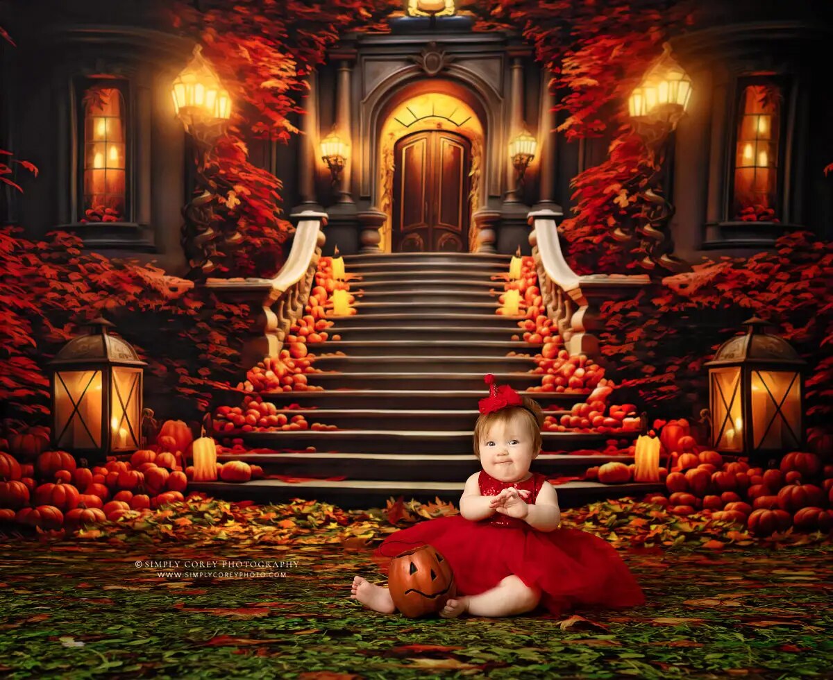 Autumn Harvest Mansion Front Backdrops Kids Baby Photography Props Child Adult Fall Festival Forest Leaves Castle Backgrounds