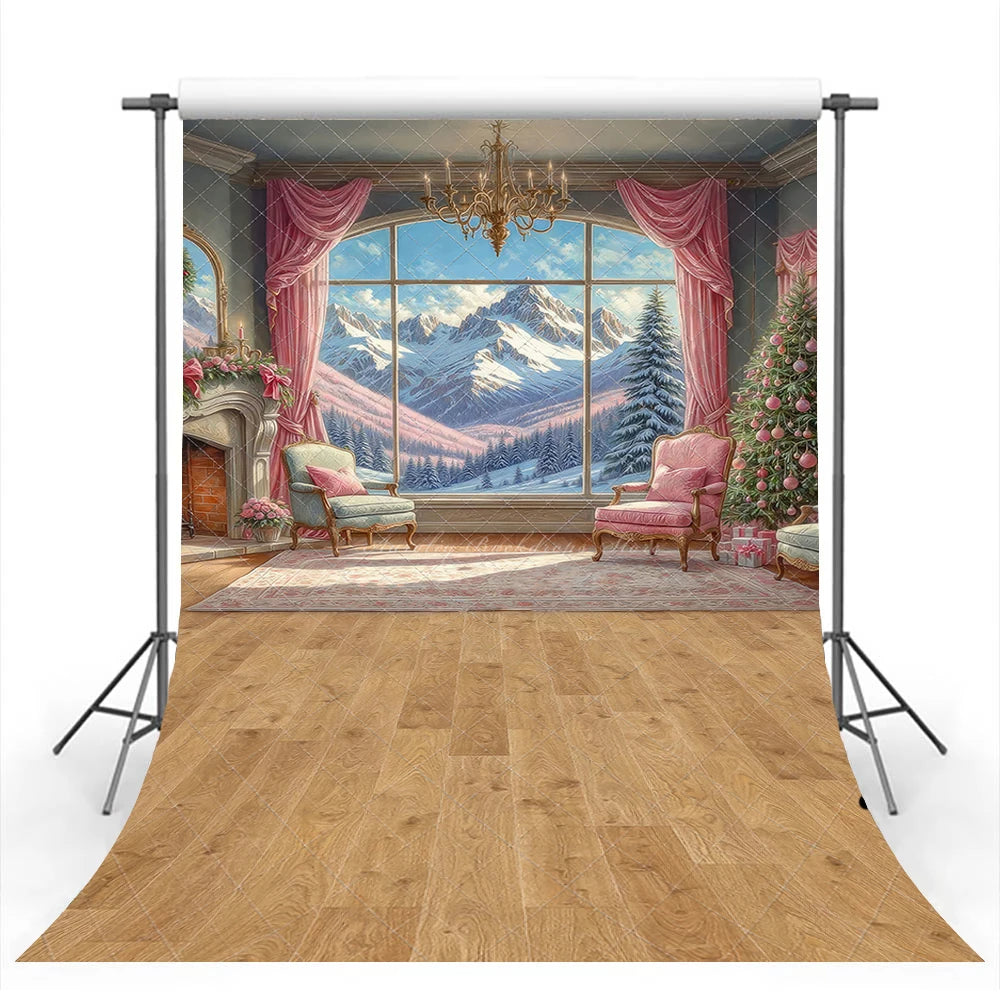 Mountain View Sitting Room Backdrop Christmas Fireplace Child Baby Birthday Cake Smash Photography Decor Studio Backgrounds