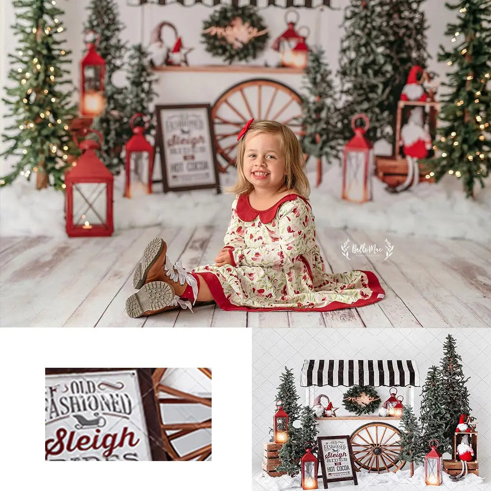 Sleigh Rides Shop Photography Backdrop Kids Baby Cake Smash Photocall Decors Christmas Tree Child Adult Photo Backgrounds