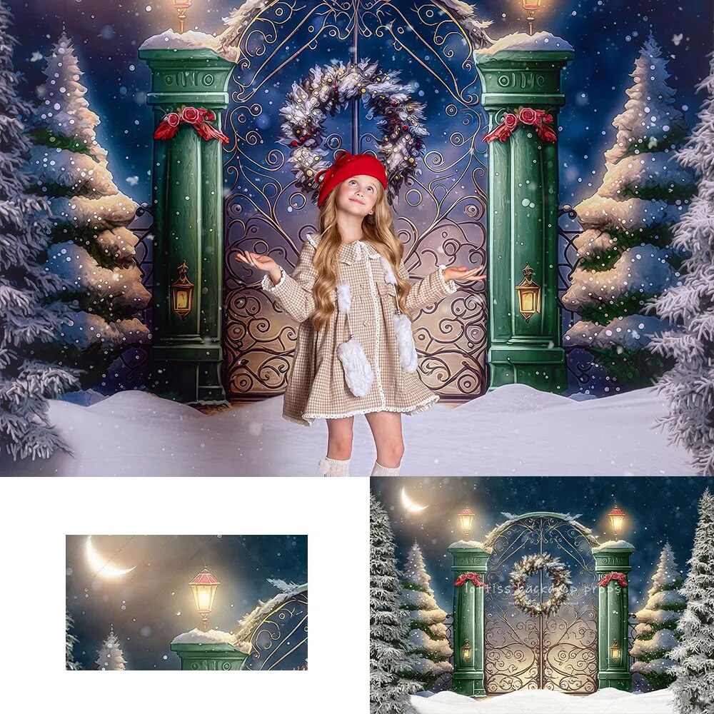 Holiday Royal Gates Backdrops Kids Adult Xmas Photography Props Winter Child Baby Photocall Christmas Snowy Entrance Background